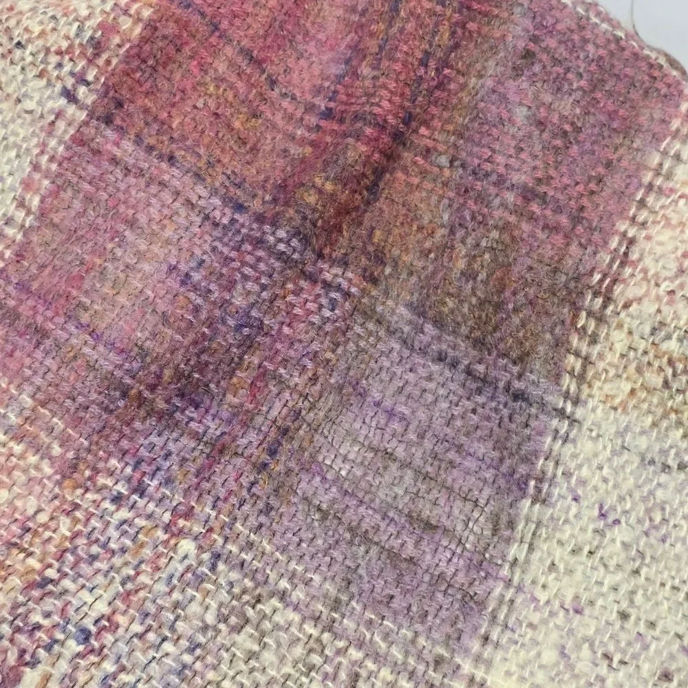 Vintage Avoca Handweavers Wool Fringed Plaid Throw Blanket Shawl Ireland Purple